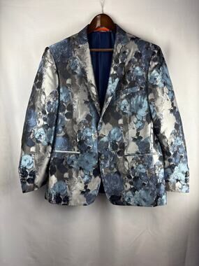 Men’s Tallia Metallic Silver w/ Blue Florals Blazer